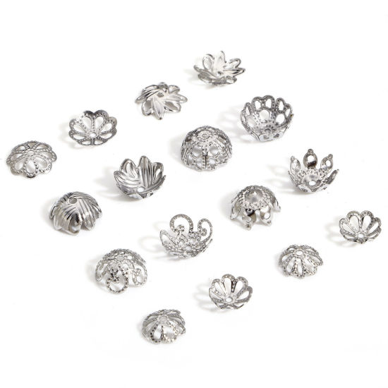 Picture of 304 Stainless Steel Bead Caps Flower Silver Tone