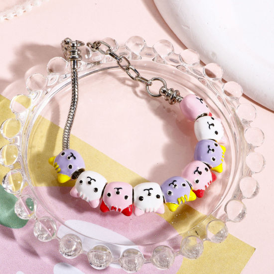 Picture of Zinc Based Alloy European Style Large Hole Charm Beads Multicolor Cat Animal Enamel 11mm x 11mm, Hole: Approx 4.5mm