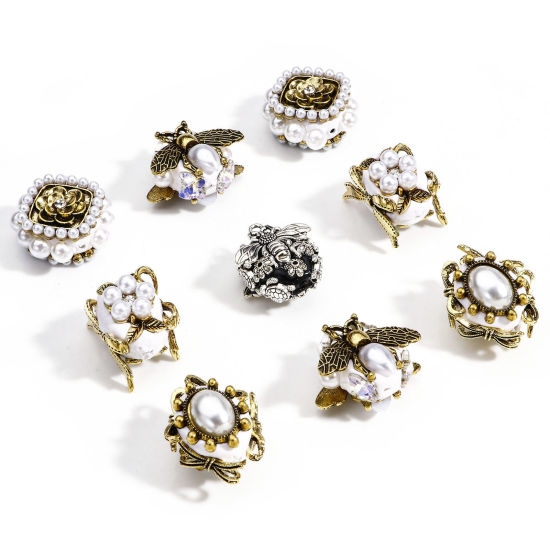 Image de 1 Pièce Perles pour DIY Fabrication de Bijoux Baroque en Alliage de Zinc & Pâte Polymère Ovale Multicolore Abeille 3D