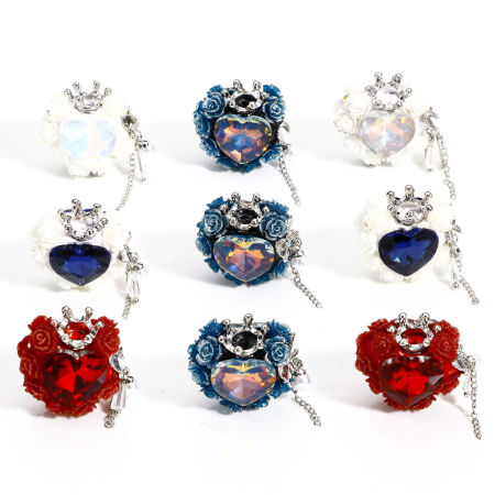 Zinc Based Alloy & Polymer Clay Baroque Beads For DIY Jewelry Making Heart Multicolor Crown Pattern Rhinestone About 27mm x 27mm, Hole: Approx 2.6mm