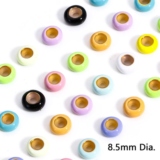 Bild von 5 Stück Messing Stopper-Abstandsperlen mit Gummikern für die DIY-Schmuckherstellung Rund Bunt Emaille 8.5mm Dia., Loch: Ca 2.2mm                                                                                                                              
