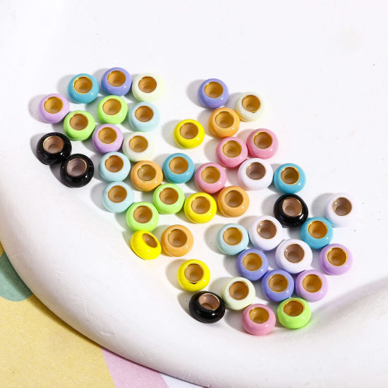 Bild von 5 Stück Messing Stopper-Abstandsperlen mit Gummikern für die DIY-Schmuckherstellung Rund Bunt Emaille 8.5mm Dia., Loch: Ca 2.2mm                                                                                                                              