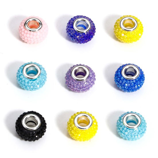 Picture of Acrylic European Style Large Hole Charm Beads Multicolor Round Rhinestone 14mm Dia., Hole: Approx 4.8mm