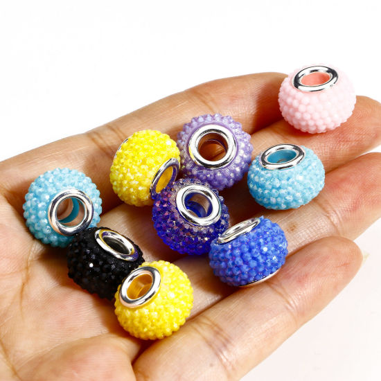 Picture of Acrylic European Style Large Hole Charm Beads Multicolor Round Rhinestone 14mm Dia., Hole: Approx 4.8mm