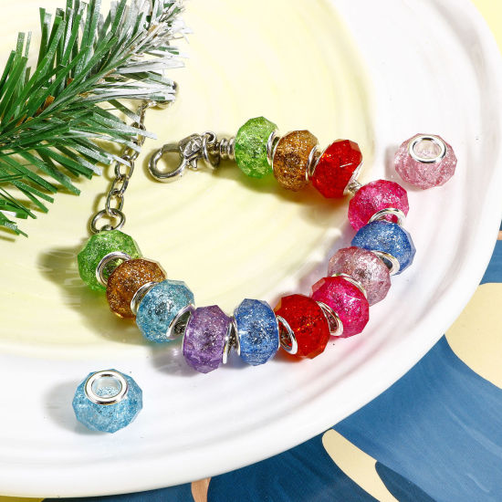 Picture of Acrylic European Style Large Hole Charm Beads Multicolor Round Glitter 14mm Dia., Hole: Approx 4.8mm