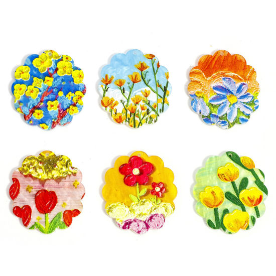 10 個 アクリル ペンダント レリーフ油絵のスタイル 花 フラワー 多色 4cm x 3.5cm の画像