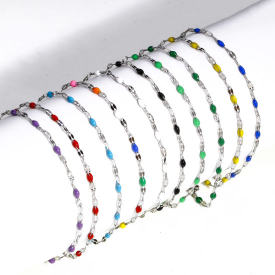 Immagine di 1 Pz 304 Acciaio Inossidabile Catena delle Labbra Braccialetti Tono Argento Smalto 17.5cm Lunghezza