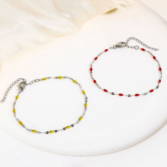 Immagine di 1 Pz 304 Acciaio Inossidabile Catena delle Labbra Braccialetti Tono Argento Smalto 17.5cm Lunghezza