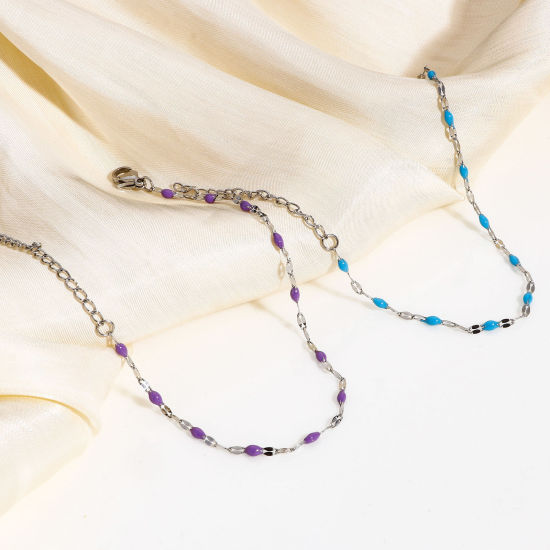 Immagine di 1 Pz 304 Acciaio Inossidabile Catena delle Labbra Braccialetti Tono Argento Smalto 17.5cm Lunghezza