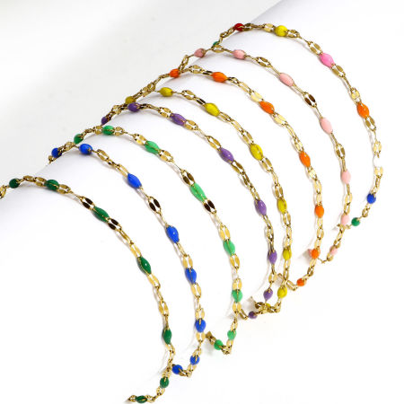 Image de Bracelets En Gros Doré en 304 Acier Inoxydable, Émail Chaîne Maille Lèvres Placage sous Vide, aux Femmes À la Mode Cadeau Fournitures de Bijoux 17.5cm long, 1 Pièce