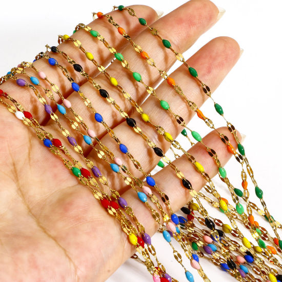 Imagen de 1 M Enchapado al Vacío 304 Acero Inoxidable Cadena de Labios Para Accesorios Hechos a Mano para Hacer Joyas Chapado en Oro Esmalte 2mm