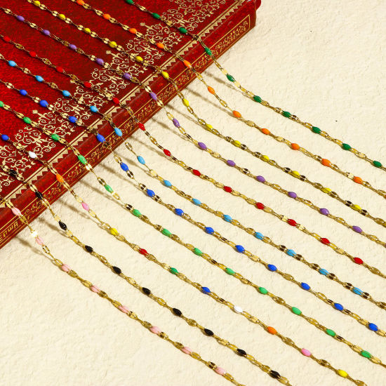 Imagen de 1 M Enchapado al Vacío 304 Acero Inoxidable Cadena de Labios Para Accesorios Hechos a Mano para Hacer Joyas Chapado en Oro Esmalte 2mm