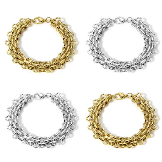 Picture of 304 Stainless Steel Handmade Link Chain Bracelets 19.5cm(7 5/8") long