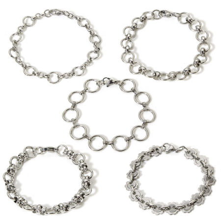 304 Stainless Steel Handmade Link Chain Bracelets Silver Tone