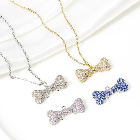 Picture of Brass Pet Memorial Connectors Charms Pendants Bone Real Gold Plated Micro Pave 23mm x 9.5mm                                                                                                                                                                   