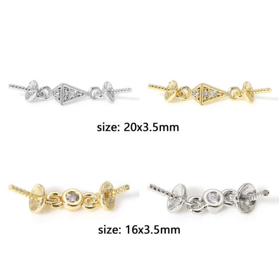 Immagine di 2 Pz Ottone Micro Intarsio Connettore Ciondolo Perla Bail Pin Cap Vero Oro Placcato Trasparente Cubic Zirconiae