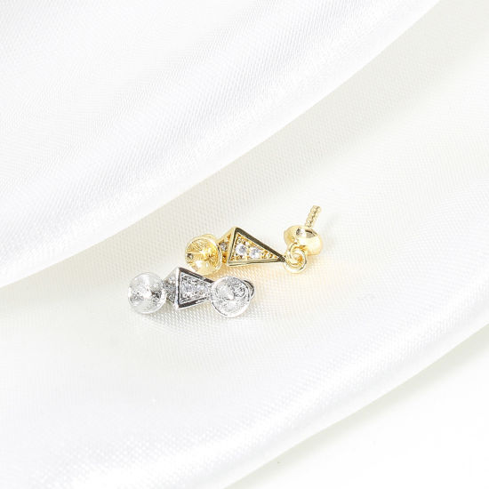 Immagine di 2 Pz Ottone Micro Intarsio Connettore Ciondolo Perla Bail Pin Cap Vero Oro Placcato Trasparente Cubic Zirconiae