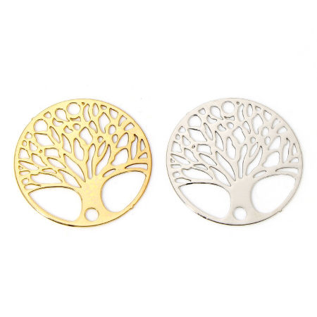 Iron Based Alloy Filigree Stamping Connectors Charms Pendants Multicolor Round Tree of Life Hollow 20mm Dia.