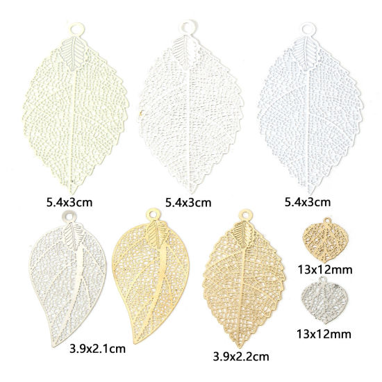 Picture of Iron Based Alloy Filigree Stamping Pendants Multicolor Leaf Hollow