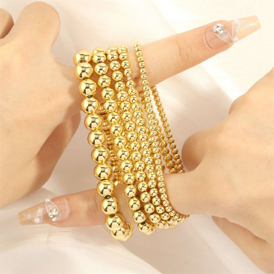 Immagine di 1 Pz Placcatura Sottovuoto Ecologica Semplice & Casual Impilabile 18K Vero Oro Placcato Rame Elastico Bracciali Delicato bracciali delicate braccialetto in rilievo Unisex Festa 16cm-18cm Lunghezza