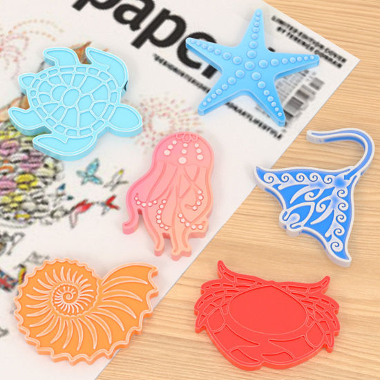Picture of 1 Piece Silicone Resin Mold For Keychain Necklace Earring Pendant Jewelry DIY Making Rectangle Marine Animal White