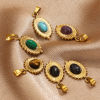 Bild von 1 Stück 304 Edelstahl & Stein Böhmischer Stil Charms Oval 18K Gold plattiert 13mm x 22mm