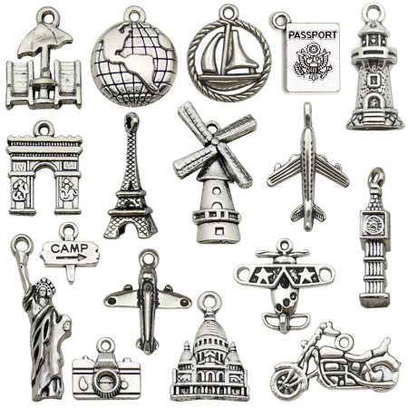 50 Pz Lega di Zinco Viaggio Charms Argento Antico