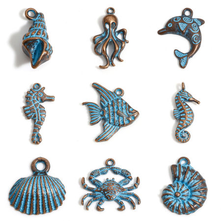 Zinc Based Alloy Ocean Jewelry Charms Antique Copper Blue Patina