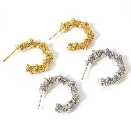 Hypoallergenic Simple & Casual Stylish Real Gold Plated Copper C Shape Spiral Hoop Earrings For Women Party