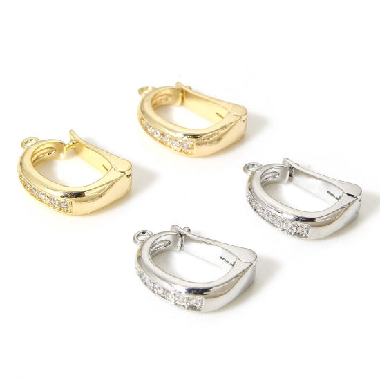 Picture of Brass Simple Hoop Earrings For DIY Jewelry Making Accessories Real Gold Plated Clear Cubic Zirconia                                                                                                                                                           