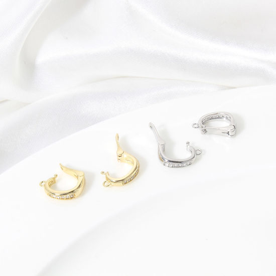 Image de 2 Pcs Boucles d'Oreilles Créoles Accessories pour DIY Fabrication de Bijoux Simple en Laiton Plaqué Or Véritable à Zirconia Cubique Clair                                                                                                                     