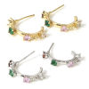 Picture of Brass Simple Ear Post Stud Earring With Loop Connector Accessories Real Gold Plated C Shape Multicolour Cubic Zirconia