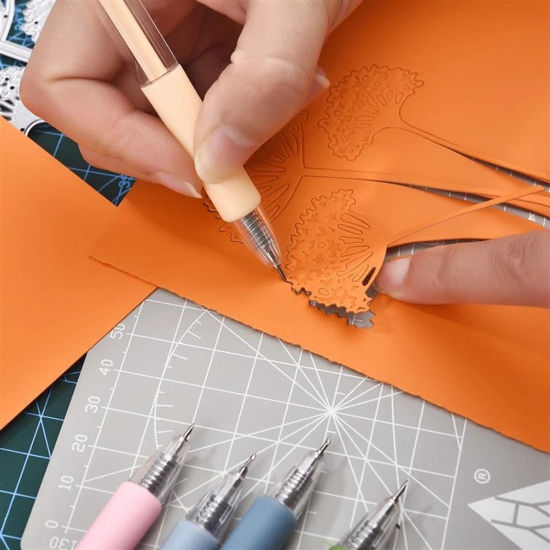 Bild von Kunststoff-Druckknopf-Papierschneider, Stift, Schneidmesser, Schreibwaren, Scrapbooking-Werkzeug, mehrfarbig, 14,2 cm
