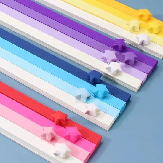 Bild von 1 Packung Papier Origami Faltpapierstreifen Glückssterne DIY handgemachte Kunst Bunt Streifen