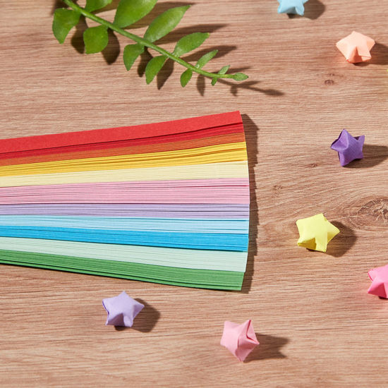 Bild von 1 Packung Papier Origami Faltpapierstreifen Glückssterne DIY handgemachte Kunst Bunt Streifen