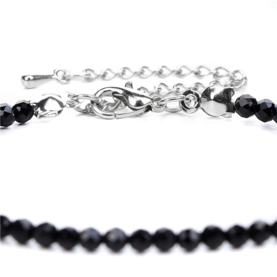 Picture of Natural 304 Stainless Steel & Gemstone 4mm Round Beads Faceted Bracelets Silver Tone Round 18cm(7 1/8") long