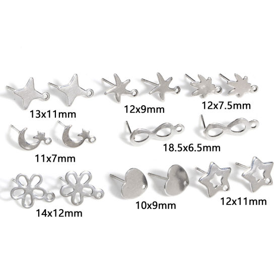 Picture of 304 Stainless Steel Ear Post Stud Earring With Loop Connector Accessories Silver Tone