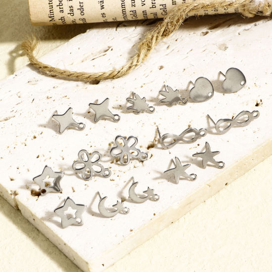 Image de 20 Pcs Boucle d'Oreille à Tige avec Accessoires de Connecteur de Boucle en 304 Acier Inoxydable Argent Mat