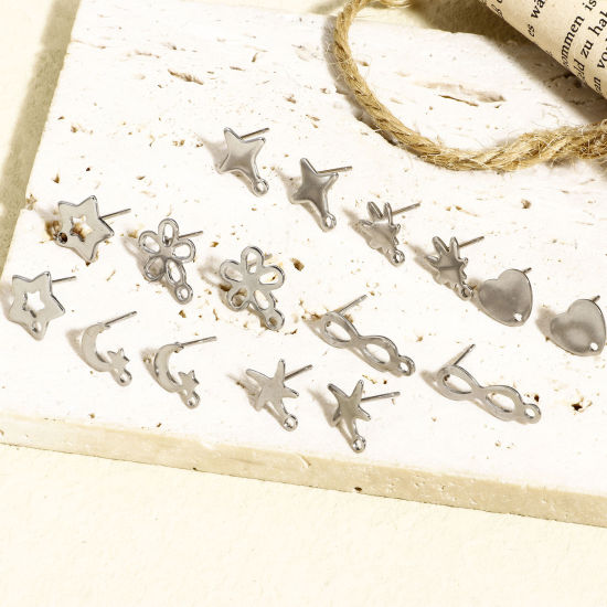 Image de 20 Pcs Boucle d'Oreille à Tige avec Accessoires de Connecteur de Boucle en 304 Acier Inoxydable Argent Mat