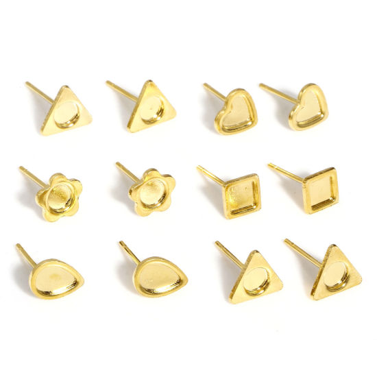 Picture of 304 Stainless Steel Ear Post Stud Earring For DIY Jewelry Making Accessories Geometric 18K Gold Plated Cabochon Settings