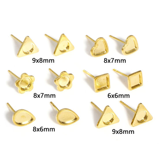 Picture of 304 Stainless Steel Ear Post Stud Earring For DIY Jewelry Making Accessories Geometric 18K Gold Plated Cabochon Settings