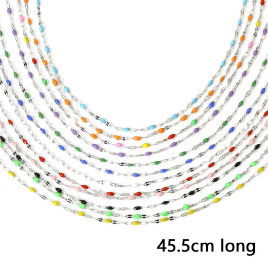 Picture of 304 Stainless Steel Lips Chain Necklace For DIY Jewelry Making Silver Tone Enamel 45.5cm(17 7/8") long, Chain Size: 2mm