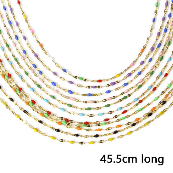 Picture of 304 Stainless Steel Lips Chain Necklace For DIY Jewelry Making Gold Plated Enamel 45.5cm(17 7/8") long, Chain Size: 2mm