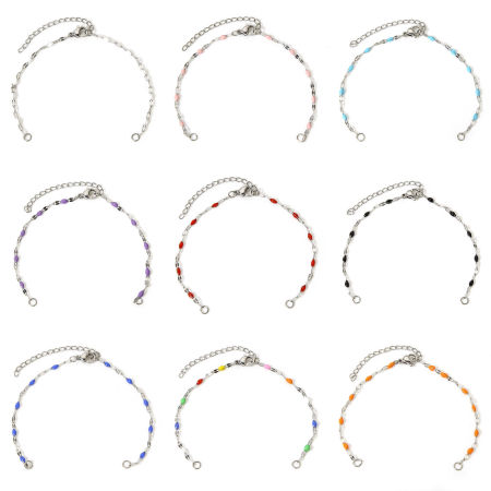 304 Stainless Steel Lips Chain Semi-finished Bracelets For DIY Handmade Jewelry Making Silver Tone Enamel 15.5cm(6 1/8") long