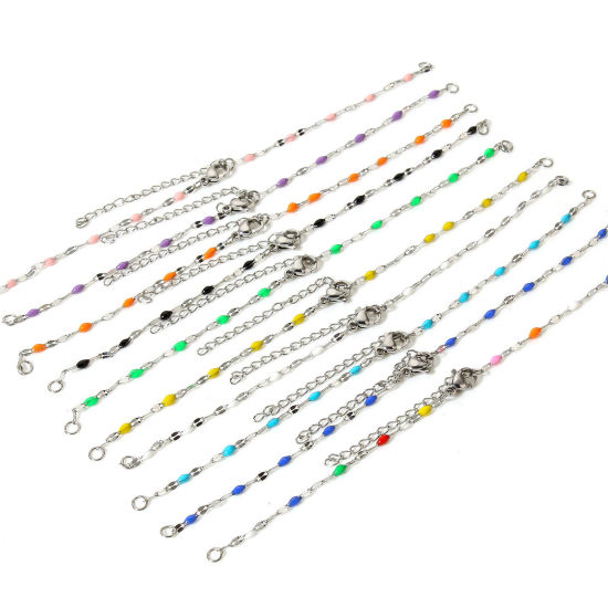 Picture of 304 Stainless Steel Lips Chain Semi-finished Bracelets For DIY Handmade Jewelry Making Silver Tone Enamel 15.5cm(6 1/8") long