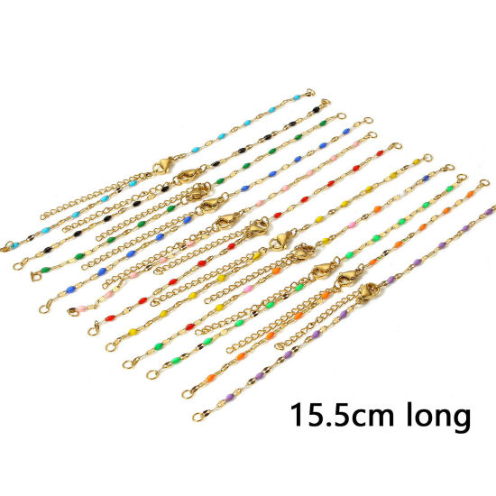 Picture of 304 Stainless Steel Lips Chain Semi-finished Bracelets For DIY Handmade Jewelry Making Gold Plated Enamel 15.5cm(6 1/8") long