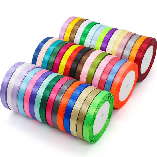 Image de 1 Rouleau Rubans Emballage Cadeau de Fête de Mariage Bricolage Décoration Artisanale de Couture en Satin Multicolore 10mm