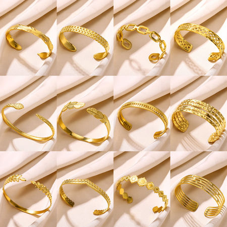 1 ШТ 304 Нержавеющая Сталь Полуоткрытый Браслет 18K позолоченный Текстура чеканка 5.8см диаметр