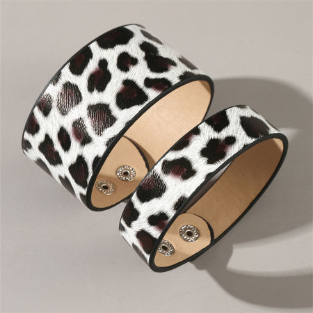 PU Leather & Zinc Based Alloy Couple Bracelets Black & White Leopard Print