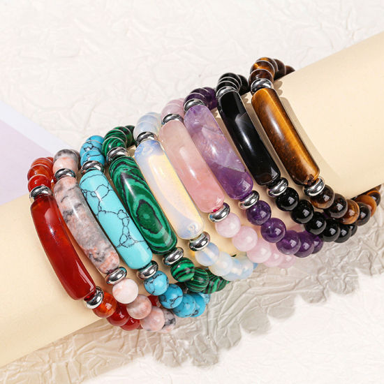 Picture of Stone Boho Chic Bohemia Dainty Bracelets Delicate Bracelets Beaded Bracelet Multicolor Curved Tube Elastic